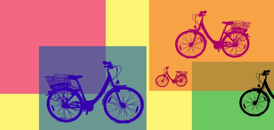 Bunte Fahrräderbilder in einer Collage 