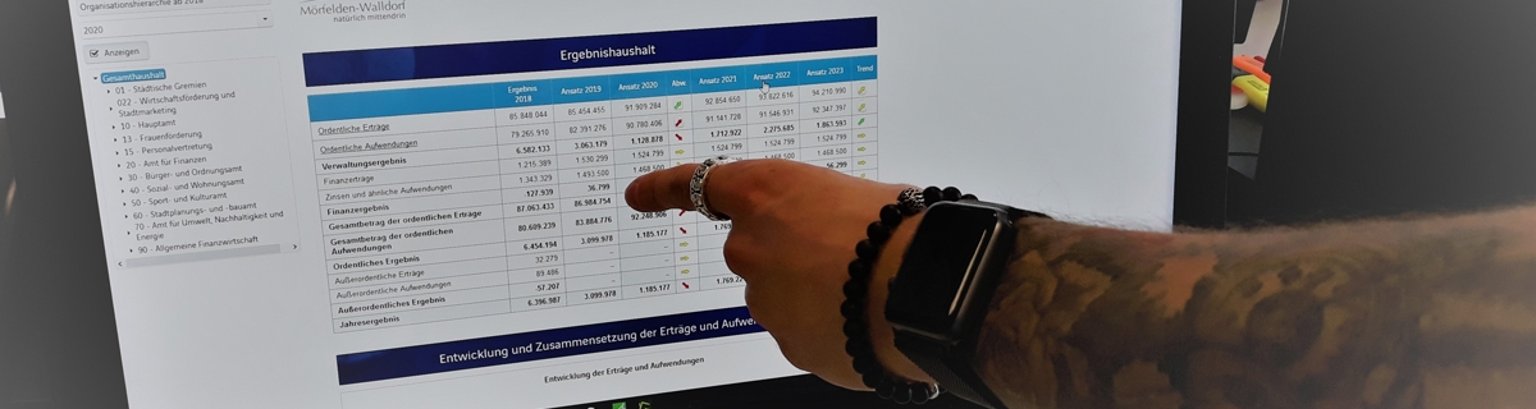 Der digitale Haushalt der Stadt Mörfelden-Walldorf auf einem Computerbildschirm