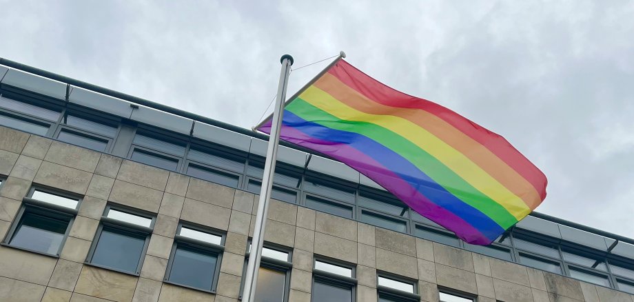 Regenbogenfahne vor dem Walldorfer Rathaus