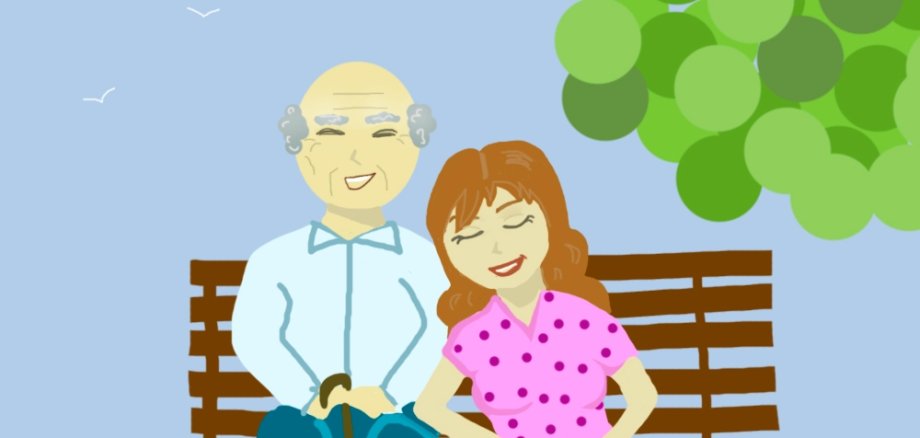 Älteres Paar sitzt auf einer Parkbank