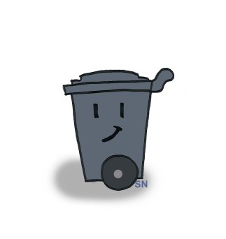 Restmülltonne mit freundlichem Gesicht als Comic