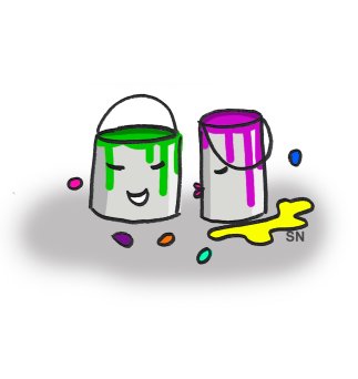 Comic von zwei alten Farbeimern mit freundlichen Gesichtern 