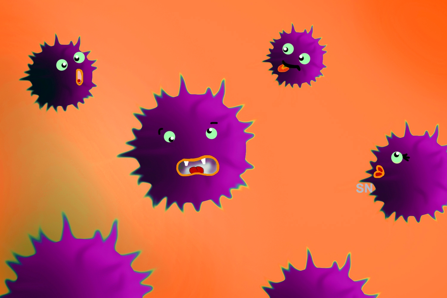 Comic von Viren mit verschiedenen Gesichtern