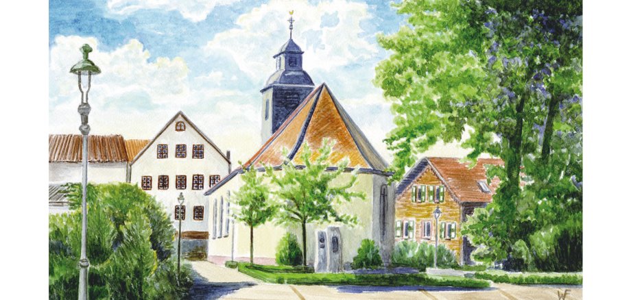 Werner Froelich - Walldorfer Kirchplatz mit alter ev. Kirche